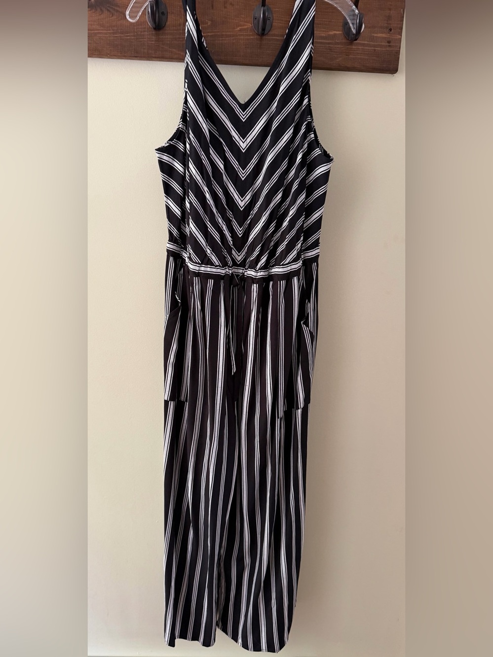 Christopher & Banks Black and White Striped Sleeveless Jumpsuit Large NWT